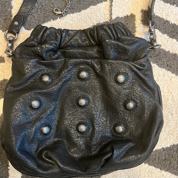 Botkier Black Leather Bucket Shoulder Bag Grommets Crossbody Adjustable - Picture 15 of 15